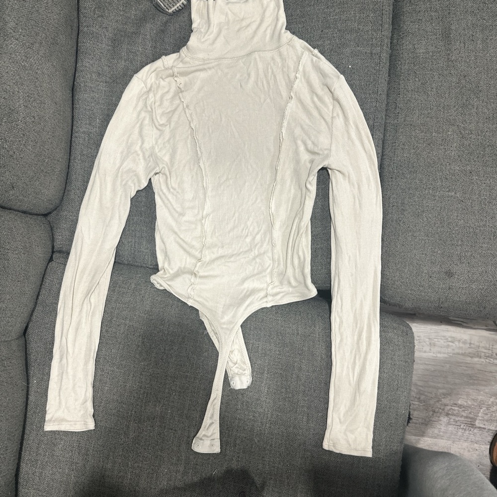 Urban Outfitters Cream Ribbed Turtleneck Bodysuit